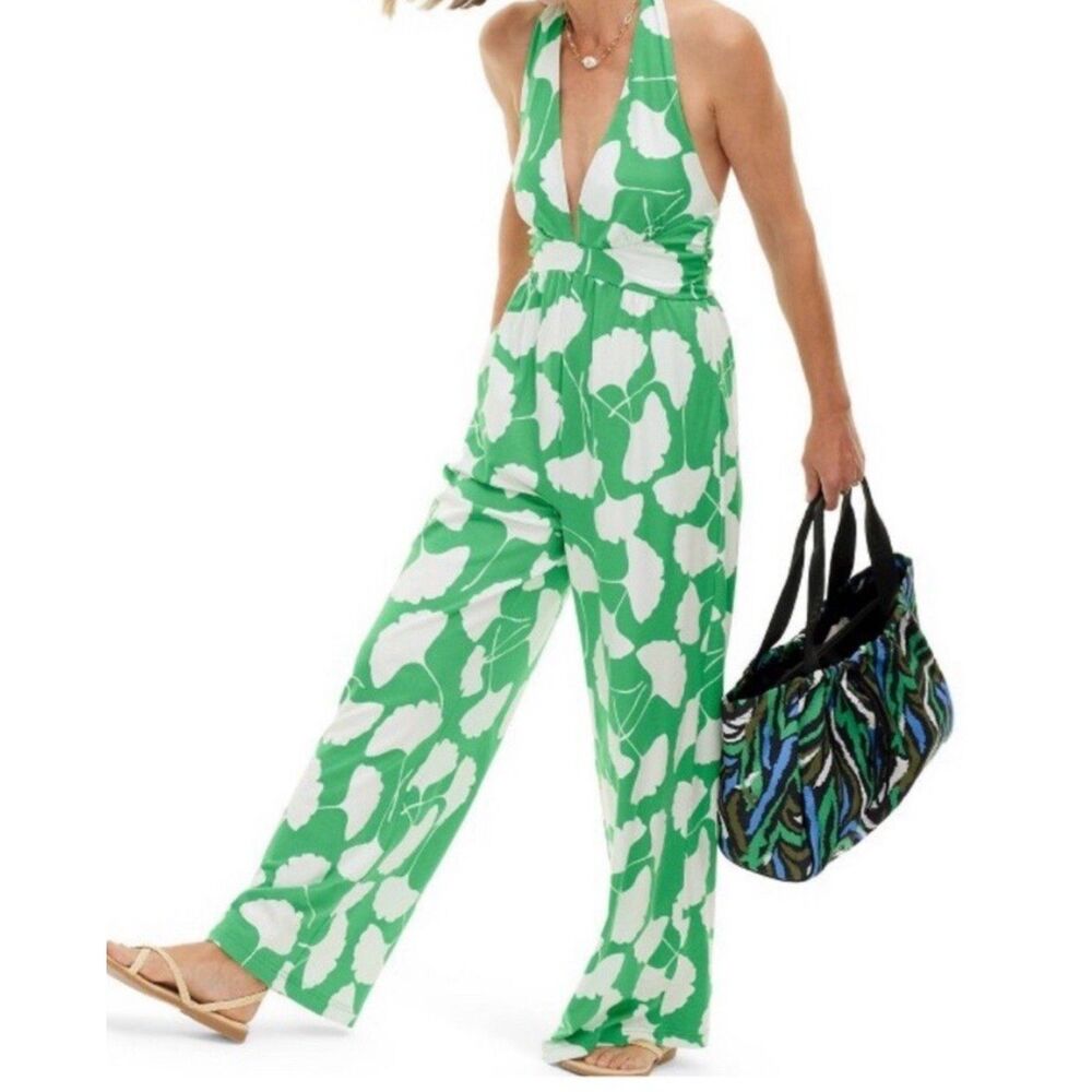 DIANE VON FURSTENBERG X TARGET Floral Halter Jumpsuit Ginkgo Green Large